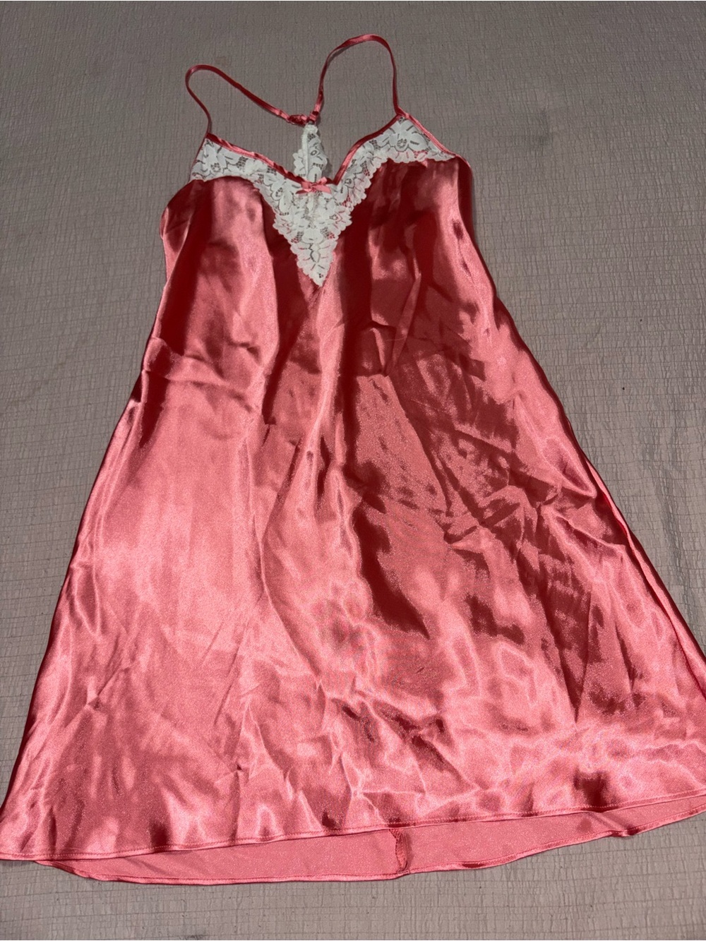 Apt. 9 Coral Satin Slip with White Lace Trim